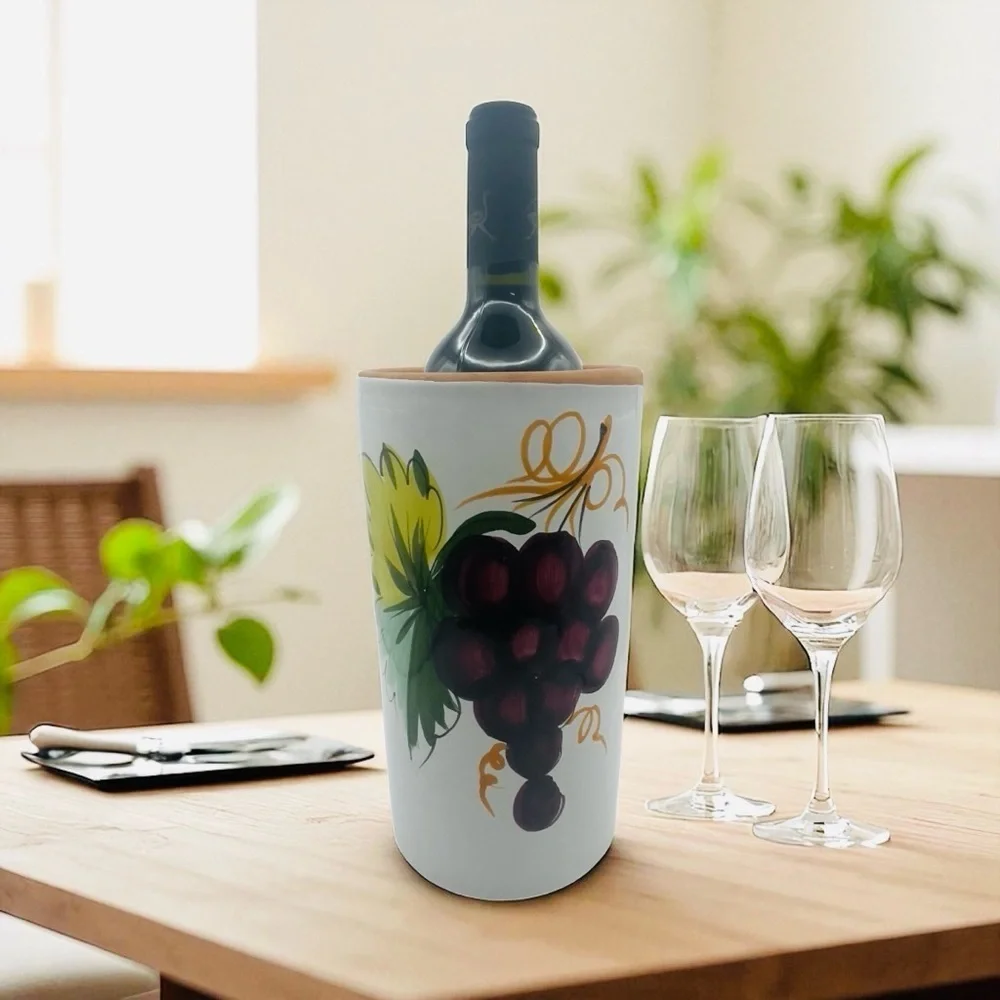 Pier 1 Terra Cotta Wine Chiller/Utensil Holder Purple Grapes Design Italy